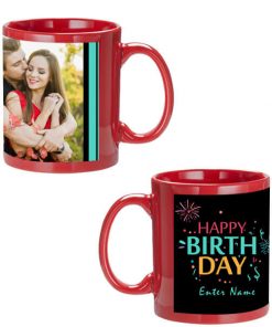 Custom Red Mug - Firecrackers and Birthday Design