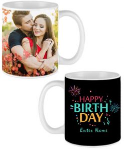 Custom White Mug - Firecrackers and Birthday Design