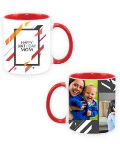 Custom Dual Tone Red Mug - Happy Birthday Abstract Design