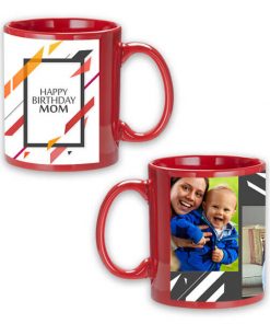 Custom Red Mug - Happy Birthday Abstract Design