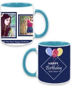 Custom Dual Tone Sky Blue Mug - Happy Birthday Design