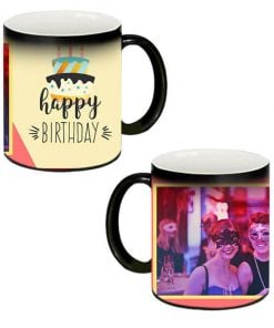 Custom Magic Mug - Black - Happy Birthday Cake Design