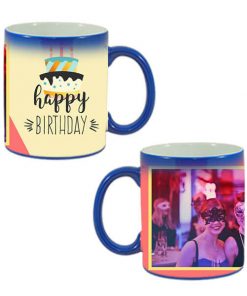 Custom Blue Magic Mug - Happy Birthday Cake Design