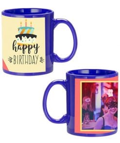 Custom Blue Mug - Happy Birthday Cake Design