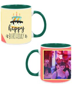 Custom Dual Tone Green Mug - Happy Birthday Cake Design