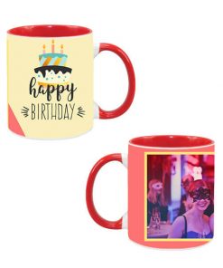 Custom Dual Tone Red Mug - Happy Birthday Cake Design