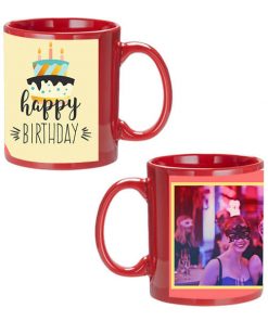 Custom Red Mug - Happy Birthday Cake Design