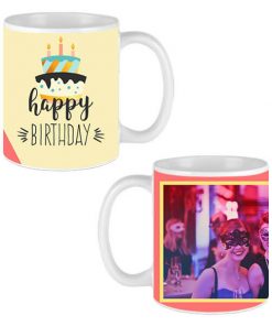 Custom White Mug - Happy Birthday Cake Design