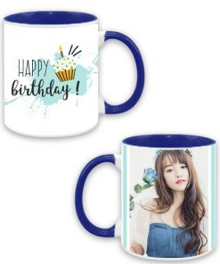 Custom Dual Tone Dark Blue Mug - Happy Birthday Design