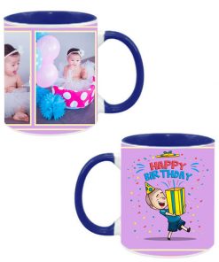 Custom Dual Tone Dark Blue Mug - Happy Birthday Gift Box Design