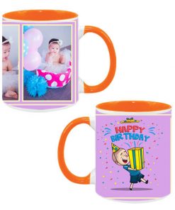Custom Dual Tone Orange Mug - Happy Birthday Gift Box Design