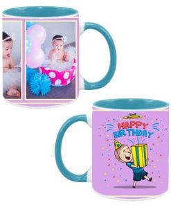 Custom Dual Tone Sky Blue Mug - Happy Birthday Gift Box Design
