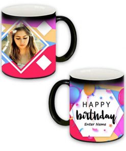 Custom Magic Mug - Black - Happy Birthday Hexagon Design