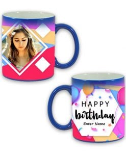 Custom Blue Magic Mug - Happy Birthday Hexagon Design