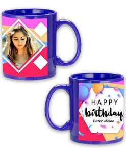 Custom Blue Mug - Happy Birthday Hexagon Design