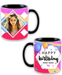 Custom Dual Tone Black Mug - Happy Birthday Hexagon Design