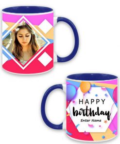 Custom Dual Tone Dark Blue Mug - Happy Birthday Hexagon Design
