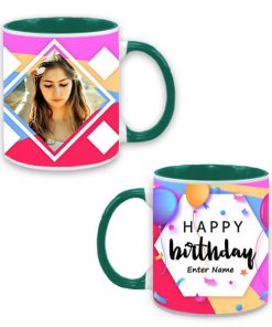 Custom Dual Tone Green Mug - Happy Birthday Hexagon Design