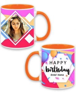 Custom Dual Tone Orange Mug - Happy Birthday Hexagon Design