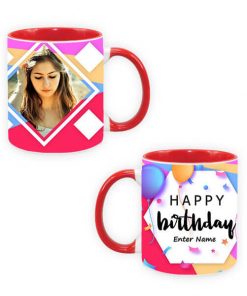 Custom Dual Tone Red Mug - Happy Birthday Hexagon Design