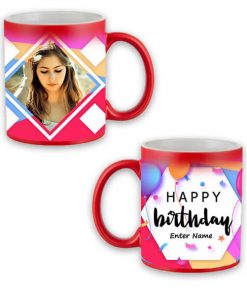 Custom Red Magic Mug - Happy Birthday Hexagon Design