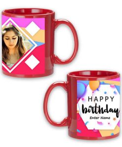 Custom Red Mug - Happy Birthday Hexagon Design