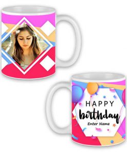 Custom White Mug - Happy Birthday Hexagon Design