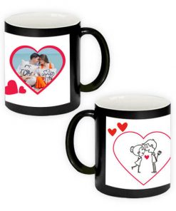 Custom Magic Mug - Black - Hearts and Roses Design