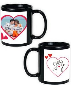 Custom Black Mug - Hearts and Roses Design