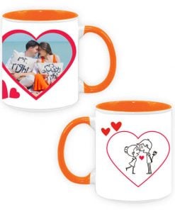 Custom Dual Tone Orange Mug - Hearts and Roses Design