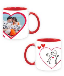Custom Dual Tone Red Mug - Hearts and Roses Design