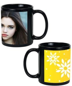 Custom Black Mug - Yellow Flowers Design