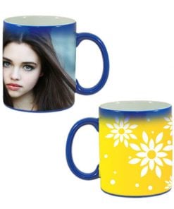 Custom Blue Magic Mug - Yellow Flowers Design