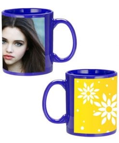 Custom Blue Mug - Yellow Flowers Design