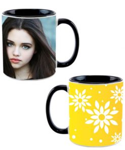 Custom Dual Tone Black Mug - Yellow Flowers Design