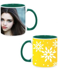 Custom Dual Tone Green Mug - Yellow Flowers Design