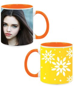 Custom Dual Tone Orange Mug - Yellow Flowers Design