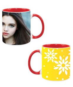 Custom Dual Tone Red Mug - Yellow Flowers Design