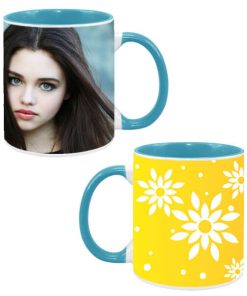 Custom Dual Tone Sky Blue Mug - Yellow Flowers Design