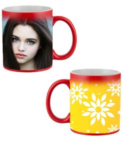 Custom Red Magic Mug - Yellow Flowers Design
