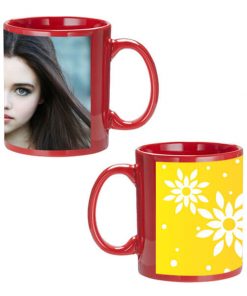 Custom Red Mug - Yellow Flowers Design