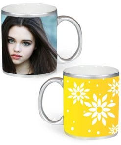 Custom Silver Mug - Yellow Flowers Design