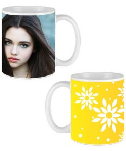 Custom White Mug - Yellow Flowers Design