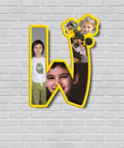 W Alphabet Shaped Customized Photo Wooden Frame Wall Hanging