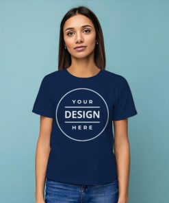 Navy Blue Customized Half Sleeve Cotton  Women's T-Shirt