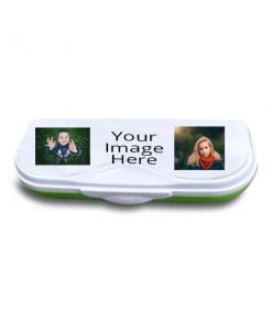 Green Customized Photo Printed Curved Geometry Pencil Box