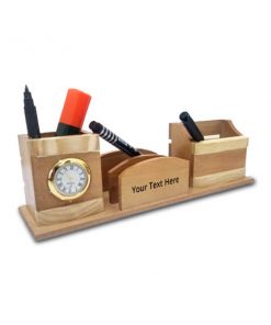 Customized Wooden Pen Stand with Analog Clock