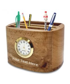 Customized Wooden Pen Stand with Analog Clock