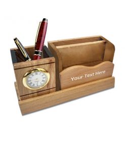 Customized Wooden Pen Stand with Analog Watch