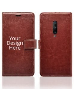 Brown Customized Leather Diary Flip Case for OnePlus 7